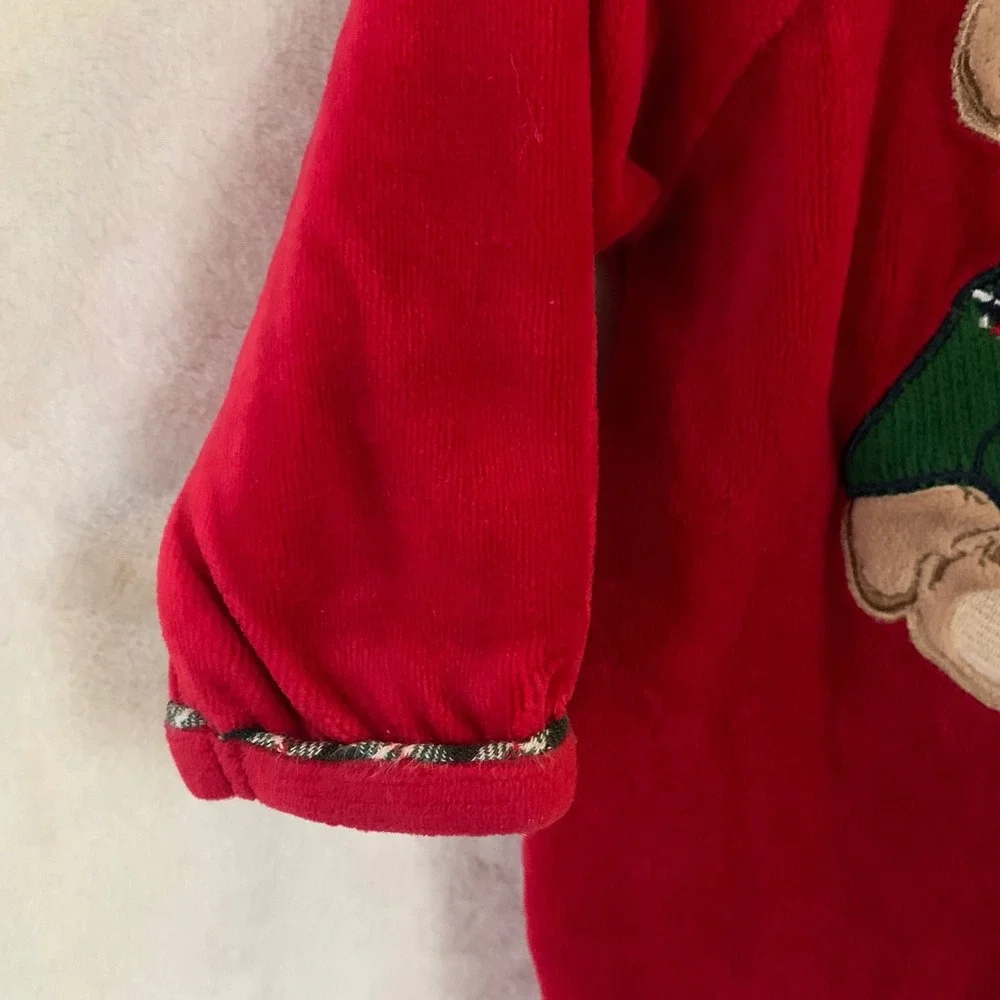 Little Me Baby Red Velour Christmas Teddy Bear Train Romper 9M Holiday Jumpsuit - Picture 5 of 7